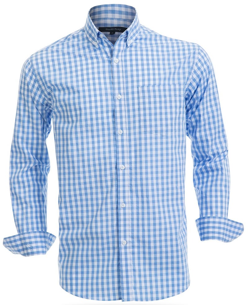 Double Pump Mens Button Down Shirts Cotton Long Sleeve Shirts Regular Fit (SL08A,L) - Image 1